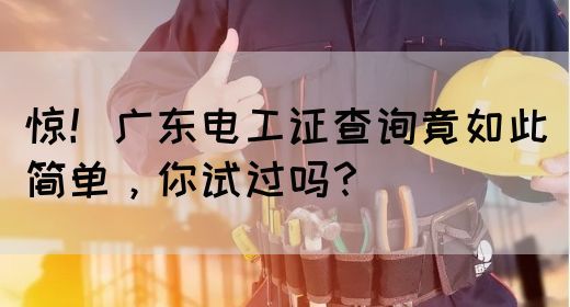 惊！广东电工证查询竟如此简单，你试过吗？(图1)