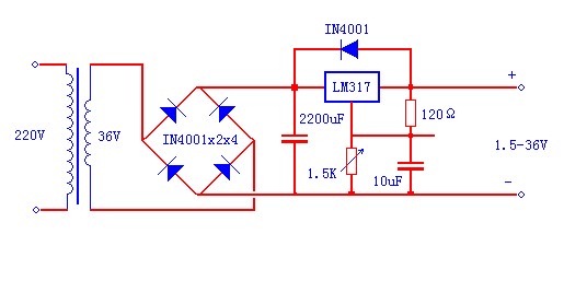 自制0～30v可调直流稳压电源（附原理图），自制lm317可调稳压电路原理(图1)